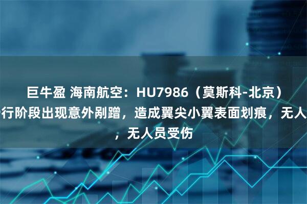 巨牛盈 海南航空：HU7986（莫斯科-北京）航班滑行阶段出现意外剐蹭，造成翼尖小翼表面划痕，无人员受伤