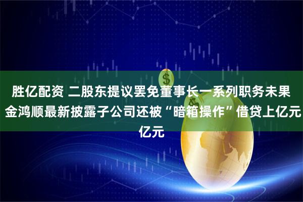 胜亿配资 二股东提议罢免董事长一系列职务未果 金鸿顺最新披露子公司还被“暗箱操作”借贷上亿元